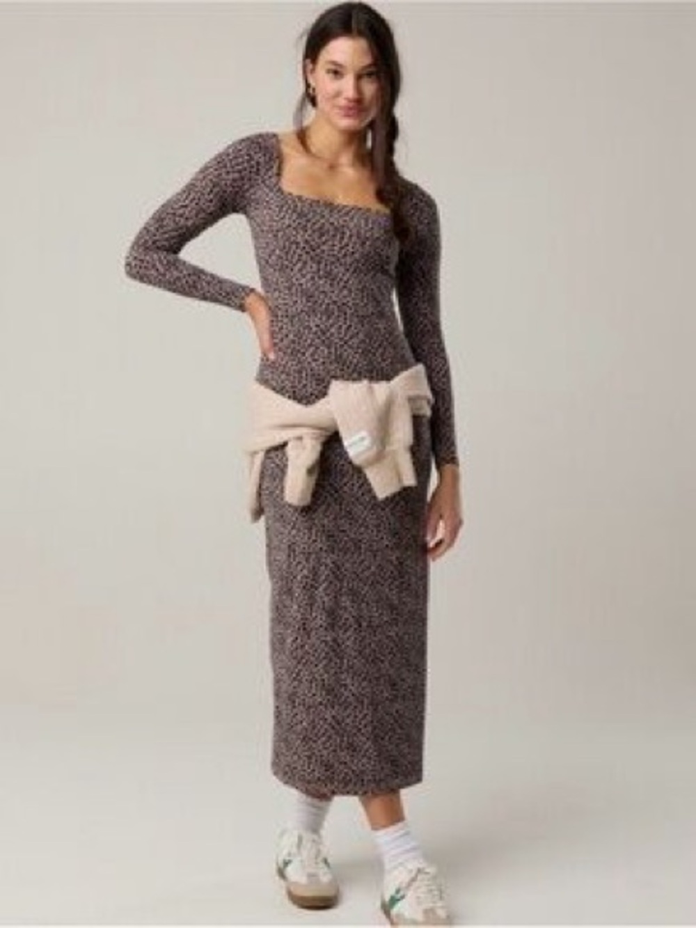 OFFLINE By Aerie Leopard Print Square Neck Long Sleeve Bodycon Maxi Dress